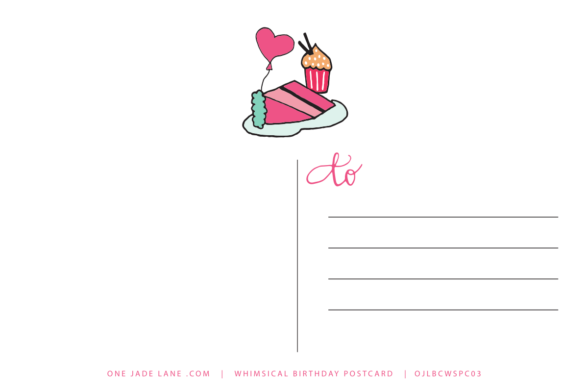 Address side of the balloon and cake slice birthday postcard