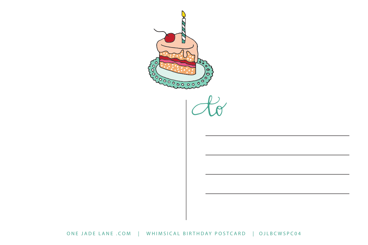 Address side of the cake slice birthday postcard