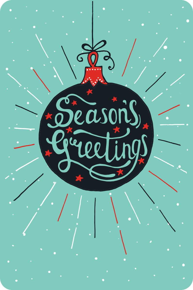 Postcard with a red ornament and the words Season's Greetings