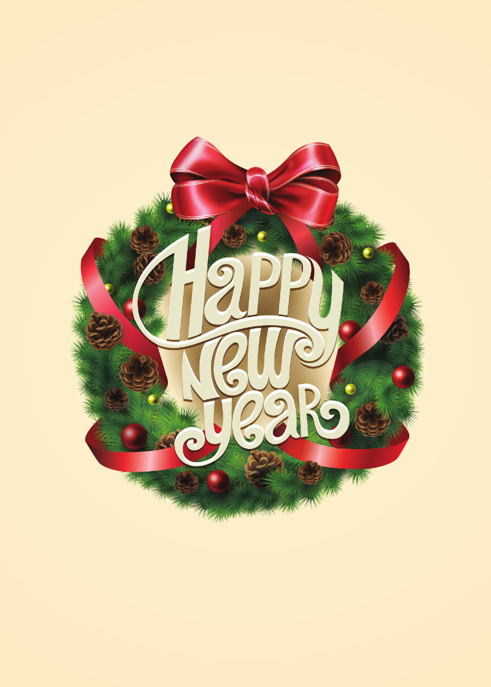 Folded New Year Wreath card, partly open