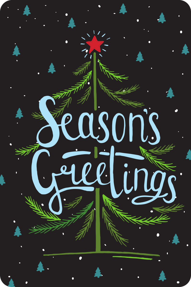 Postcard with a green tree and the words Season's Greetings