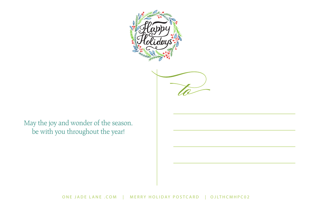 Address side of the holly wreath postcard